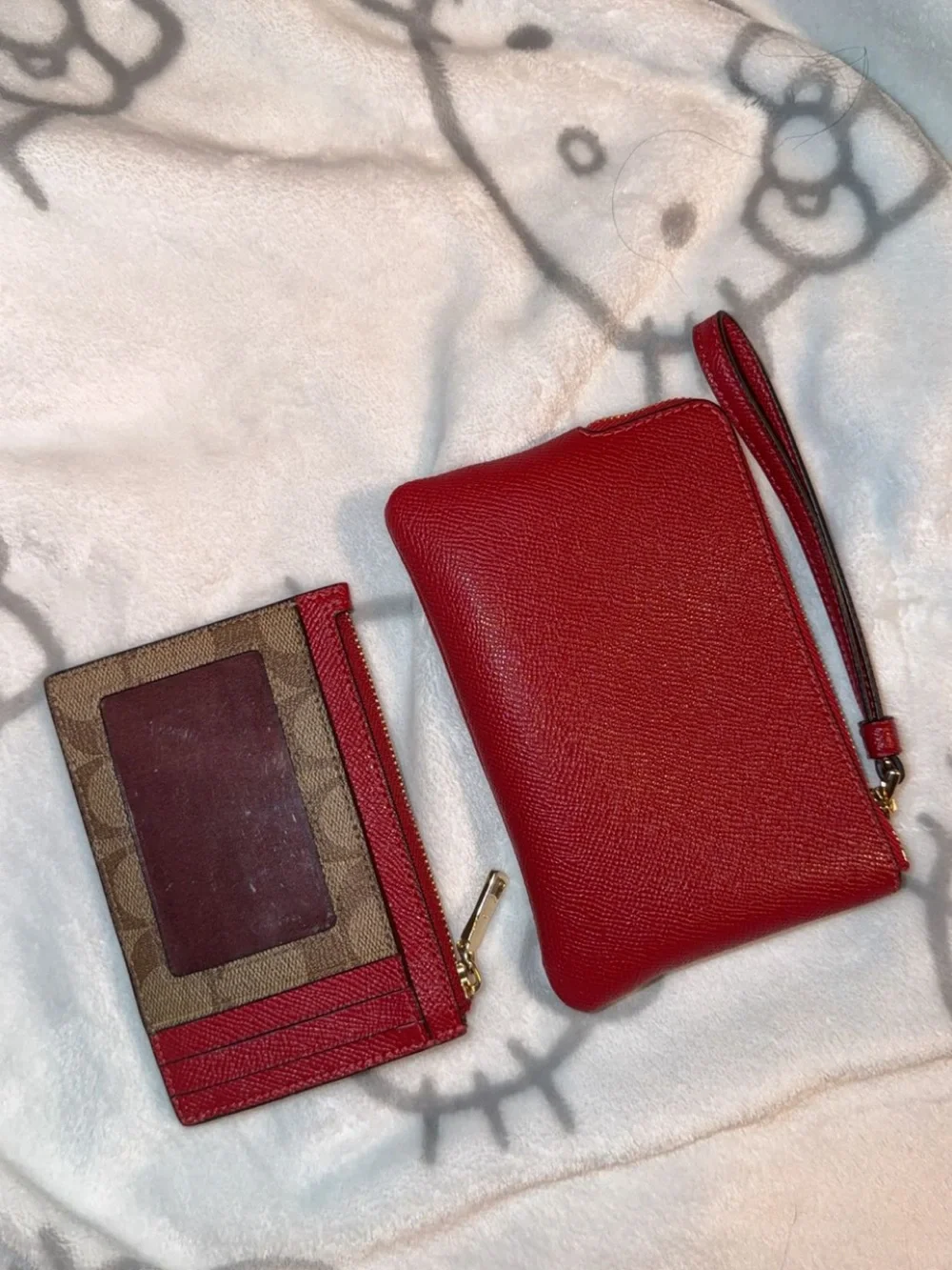 Coach Brown Signature Canvas Wristlet and Card Case with Red Trim
